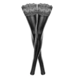 Pończochy a'la gumowe Noir Handmade F135 Powerwetlook stockings with siliconed lace XL