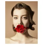 Knebel w kształcie róży ZALO & UPKO Doll Series Rose Ball Gag Black Straps