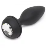 Wibrujący korek analny z ogonkiem i kryształkiem Happy Rabbit Vibrating Butt Plug Black Large