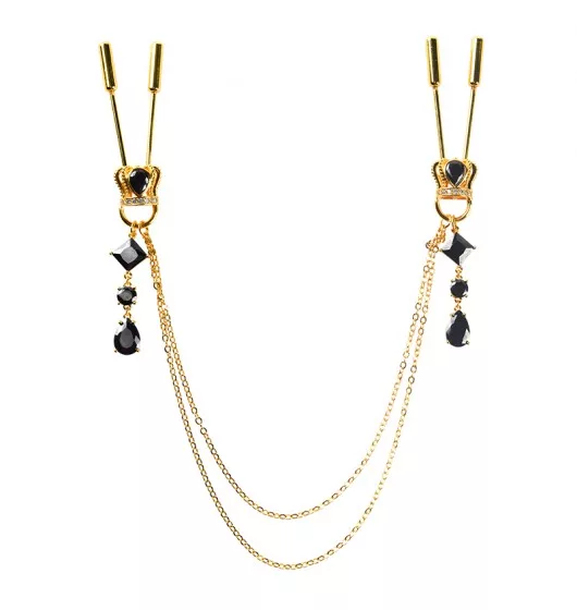 Ozdobne zaciski na sutki Upko Crown and dangling side decorations chain nipple clamps
