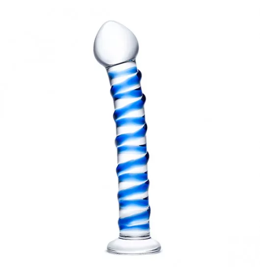 Szklane dildo z niebieską spiralą dookoła Glas Blue Spiral Glass Dildo