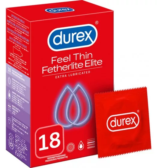 Cienkie prezerwatywy lateksowe z większą ilością lubrykantu Durex Feel Thin Fetherlite Elite 18 szt.